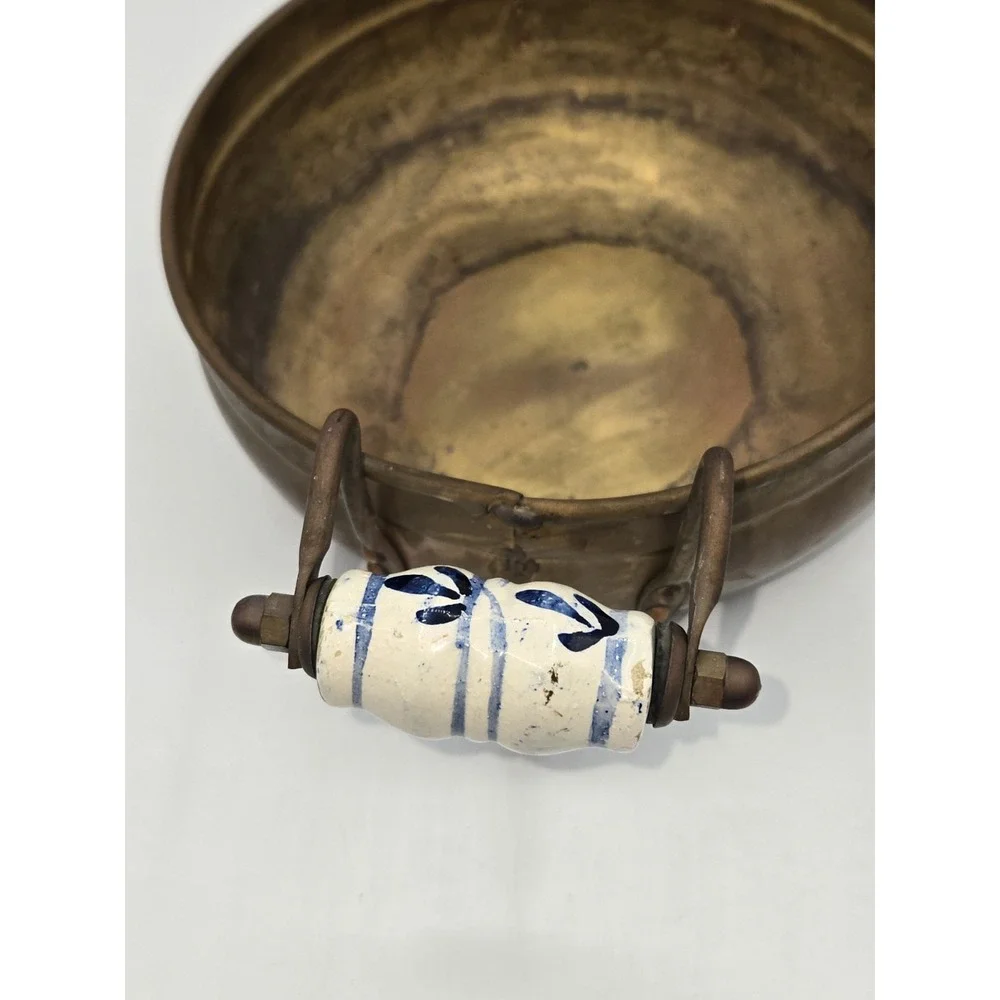 Holland Copper Bowl Pan Ceramic Handles Rustic Farmhouse‎ Serving Dish 10.5